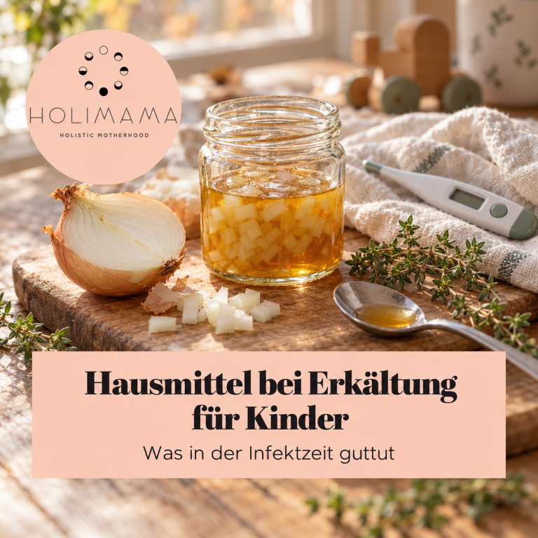 Zwiebel, frischer Thymian und selbstgemachter Sirup im Glas als Hausmittel bei Erkältung für Kinder